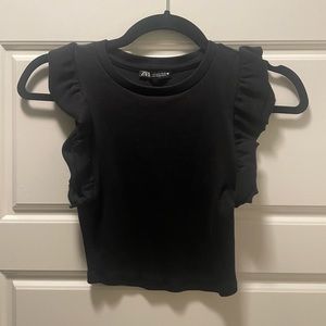 Black Zara ruffle cropped top